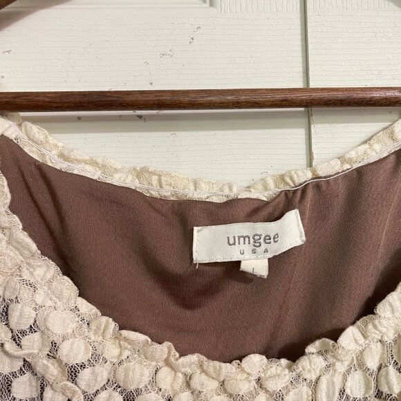 Umgee Womens Cream Polka Dot Crochet Cottage Core 3/4 Sleeve Mini Dress Large - Picture 2 of 6